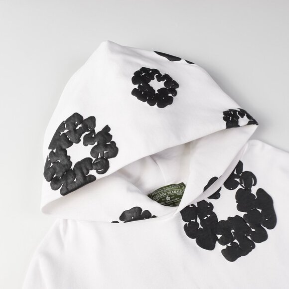 Denim Tears White Embossed Loose-fitting Hooded Sweatshirt with Kapok Flower Pri - Picture 3 of 8